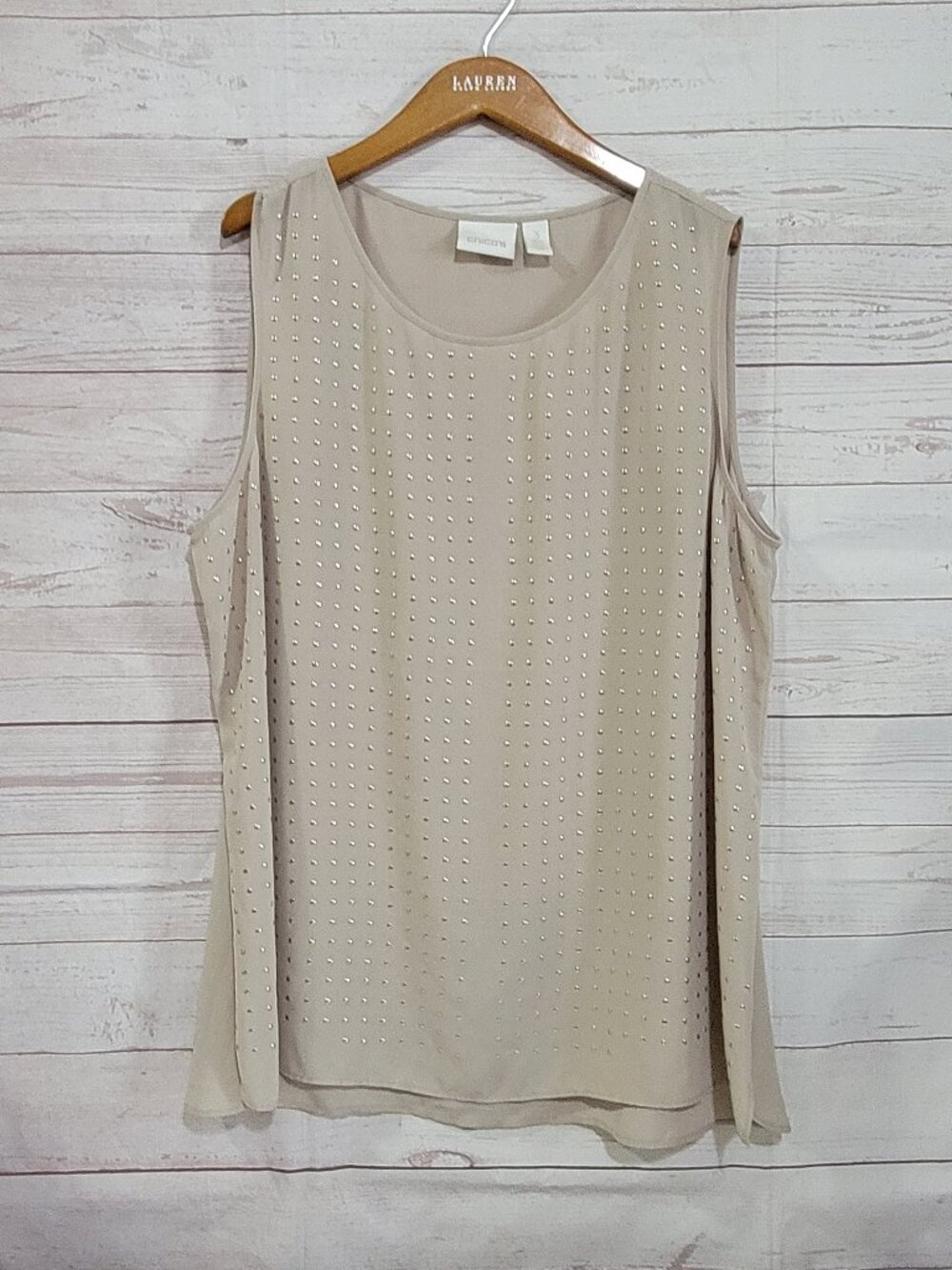 Chicos Studded Tank Top Womens XL Beige Tan Gold Tone Lightweight
